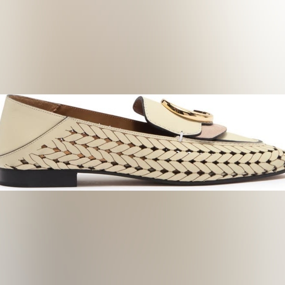 Chloe Logo Hardware Loafer White Cream Pink Corvette Perforated Leather 38EU - Picture 4 of 14